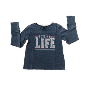 Girls Long Sleeve T-Shirt Ribbed Cuff Shaded Blue